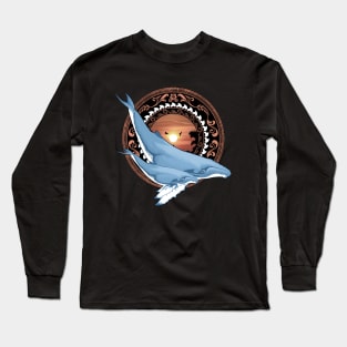 Humpback Whales on Tropical Sunset Long Sleeve T-Shirt